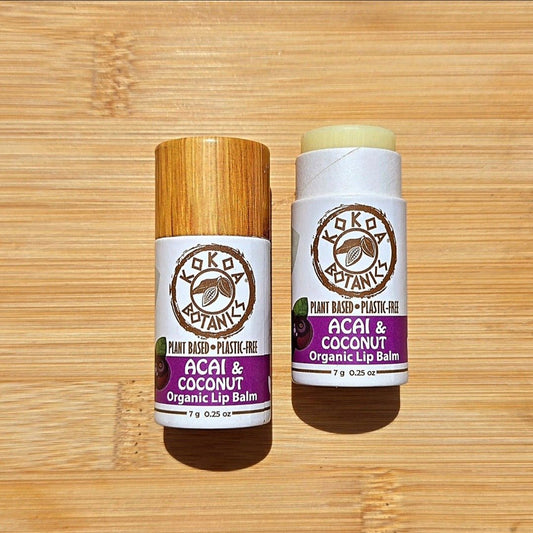 Vegan Organic Lip Balm - Acai and Coconut - Plastic Free .25 oz