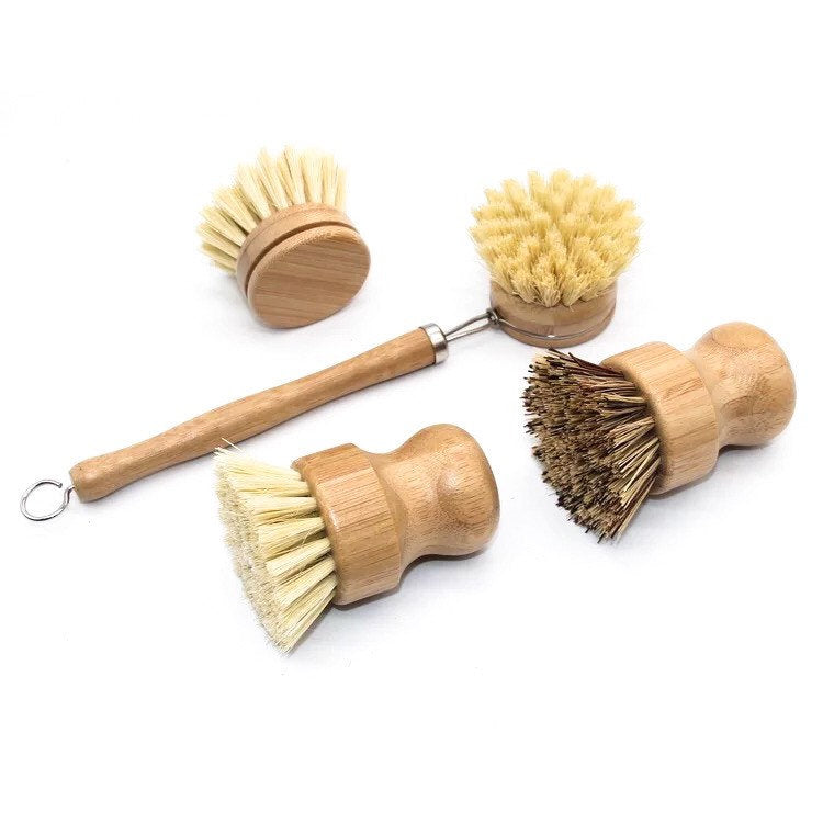 Bamboo Sisal Dish Brush - Zero Waste Kitchen Brush - Replaceable Sisal Head