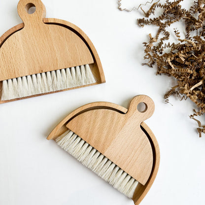 Mini Wooden Broom and Dustpan - Natural Bristles