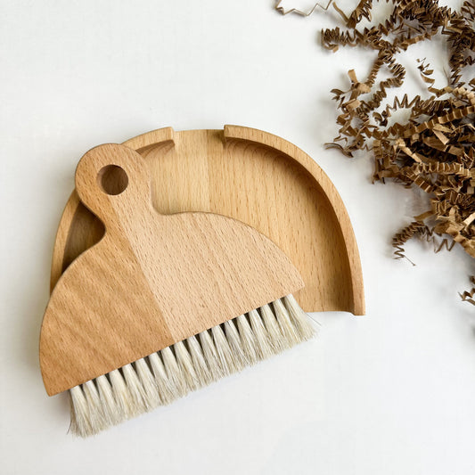 Mini Wooden Broom and Dustpan - Natural Bristles