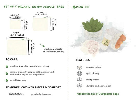 Set of 4 Organic Cotton Mesh Produce Bags