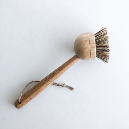Natural Bamboo Sisal Dish Brush With Replaceable Head - Biodegradable Zero Waste Plastic Free Long Handle Kitchen Brush
