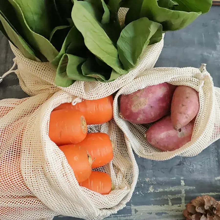 Set of 4 Organic Cotton Mesh Produce Bags