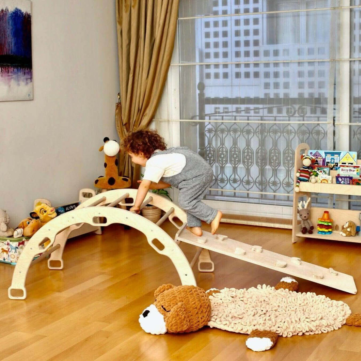 Climbing Arch with Rockwall Ramp and Star Pillow Set | Montessori Toys Set